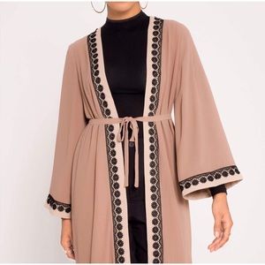 Modest Nude Lace Long Kimono